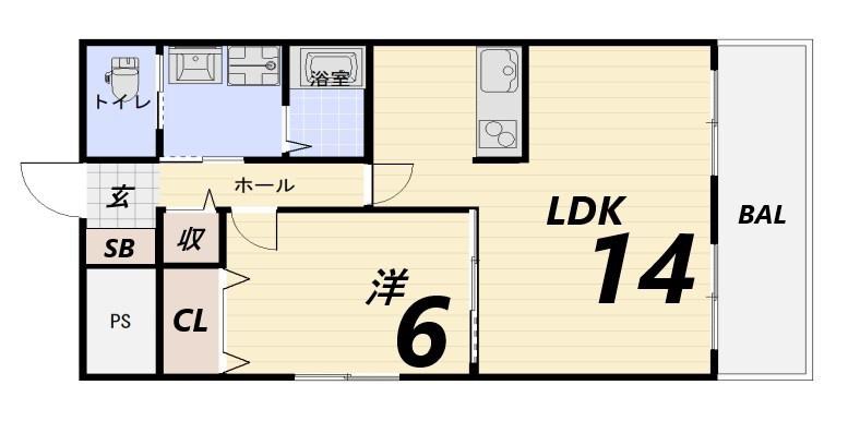 グランツ野里(1LDK/2階)の間取り写真