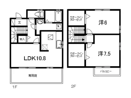 ドルフ東久万II(2LDK/1階)の間取り写真