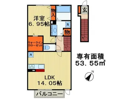 アイチ8 B棟(1LDK/2階)の間取り写真