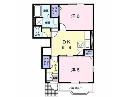 ベル・ソレイユ B(2DK/1階)の間取り写真