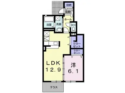 アトレ城原V(1LDK/1階)の間取り写真