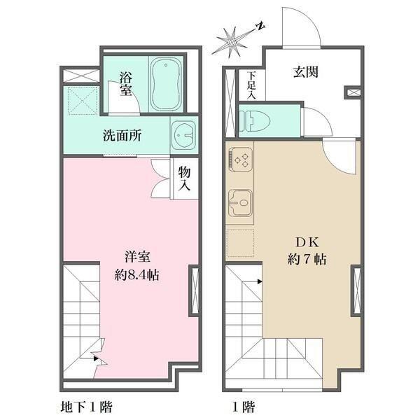 フィーカ大井町(1DK/B1階)の間取り写真