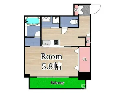 ドムス蒲生(1K/2階)の間取り写真