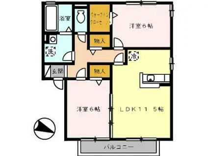 ウィルモア華浦II(2LDK/2階)の間取り写真