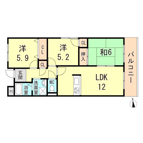 マウンティンツー(3LDK/3階)の間取り写真