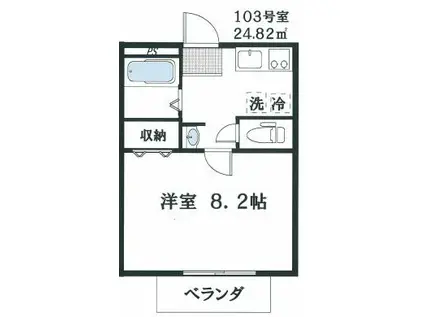 オークヒルテラス(1K/1階)の間取り写真