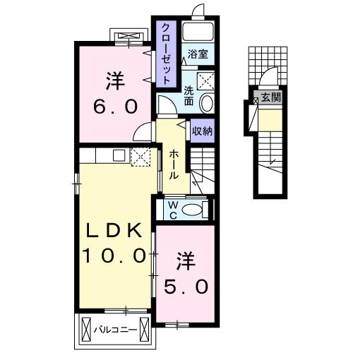 グリシーヌフィオーレ(2LDK/2階)の間取り写真