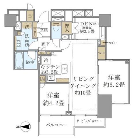 BRILLIATOWER上野池之端(2LDK/8階)の間取り写真