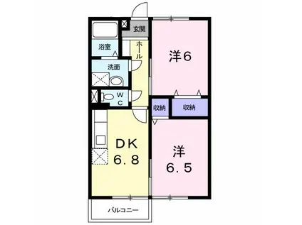センターベルB(2DK/2階)の間取り写真