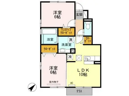 グリーンフィールド B(2LDK/1階)の間取り写真