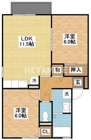 サンライズヒル福田B(2LDK/1階)の間取り写真