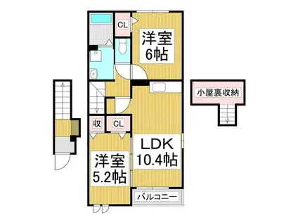 エスポワールあずみのA(2LDK/2階)の間取り写真