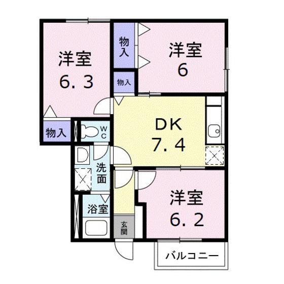 タウニーヒルズ(3DK/1階)の間取り写真