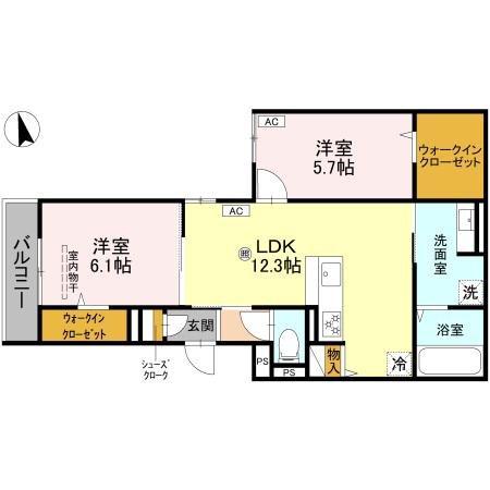 COCOONIA(2LDK/2階)の間取り写真