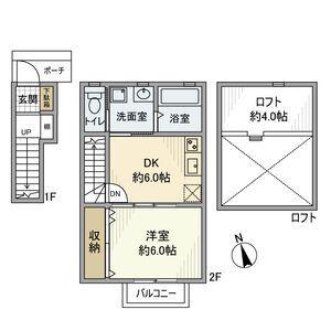 フィオーレ盆栽(1DK/2階)の間取り写真