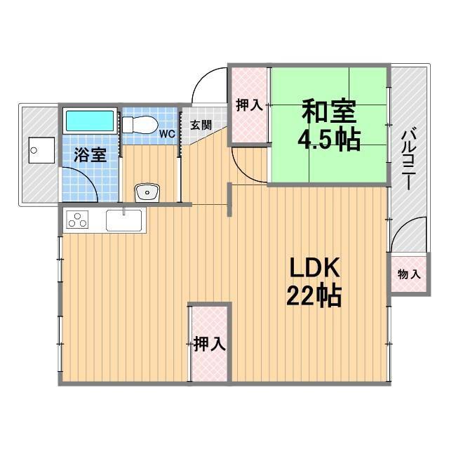 狩口台団地37号棟(1LDK/4階)の間取り写真