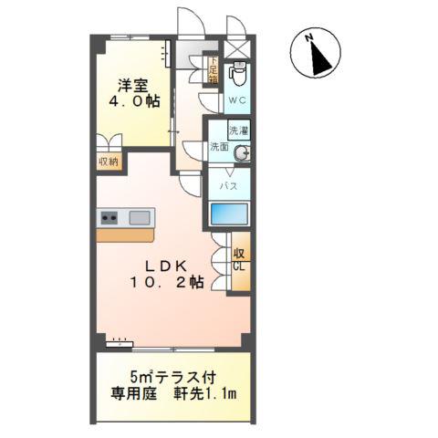 ディアフォンテーヌB(1LDK/1階)の間取り写真