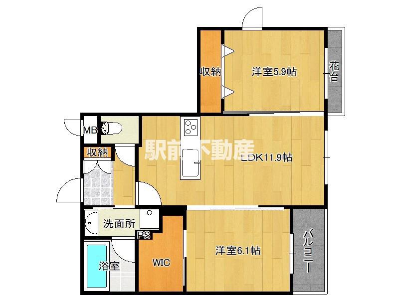 U RESIDENCE 東比恵(2LDK/4階)の間取り写真
