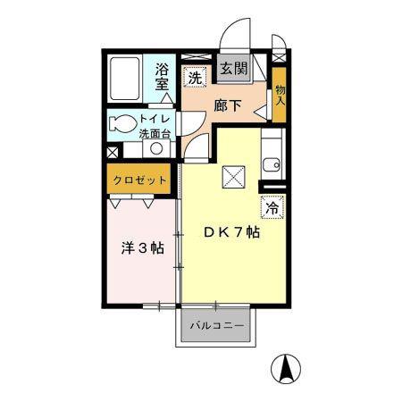 ヘイスティング A(1DK/1階)の間取り写真
