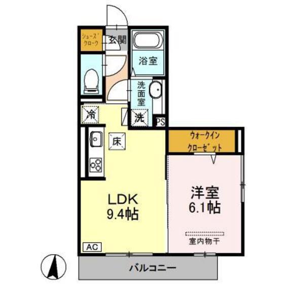 サニーハイム宮の町(1LDK/1階)の間取り写真