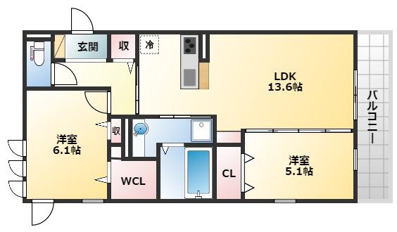 シャルムソレイユII番館(2LDK/2階)の間取り写真