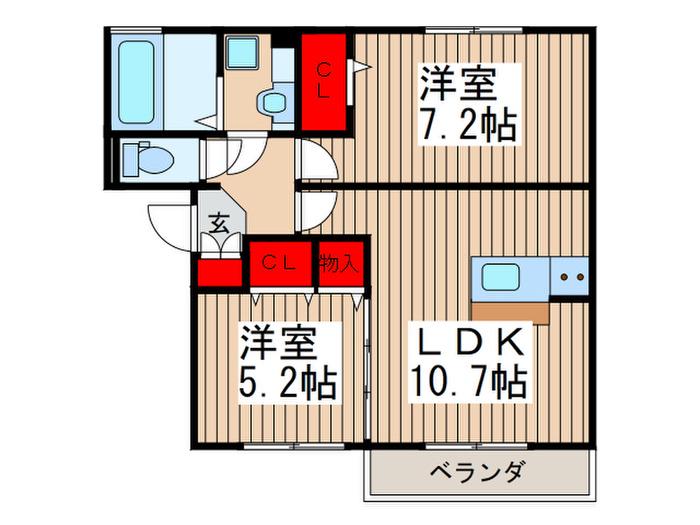 ソーレルーチェ(2LDK/2階)の間取り写真