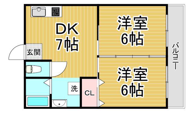武庫之荘パークビレッジ(2DK/3階)の間取り写真