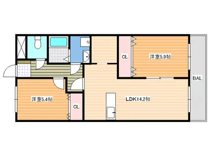 セントフィールド葛城I(2LDK/1階)の間取り写真