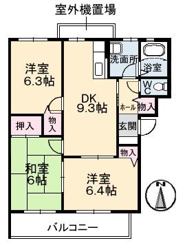 ヴィラージュ帆立C棟(3DK/1階)の間取り写真