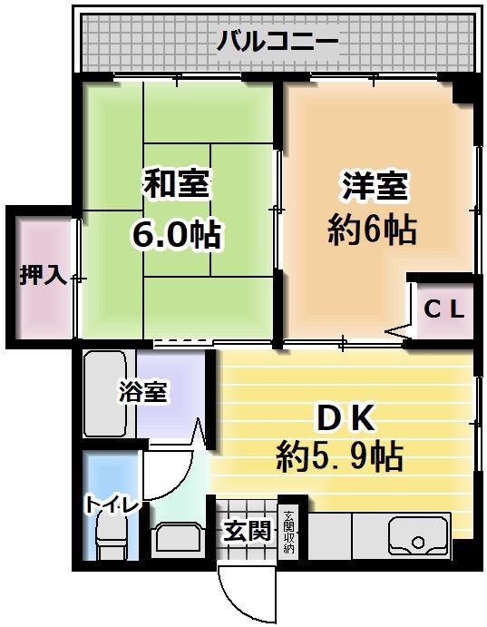 コーポナカムラ(2DK/4階)の間取り写真