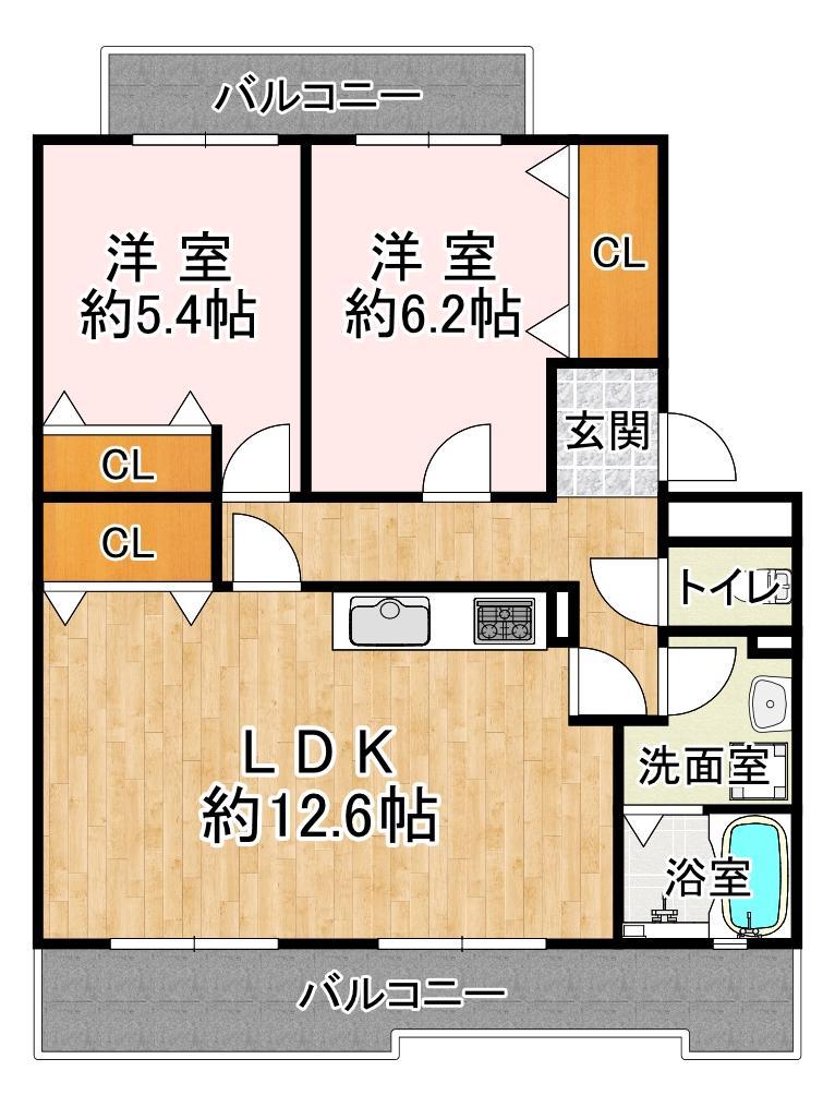 井吹東シティコート(2LDK/1階)の間取り写真