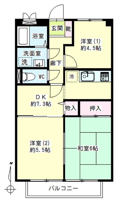 コモド浅田(3DK/3階)の間取り写真