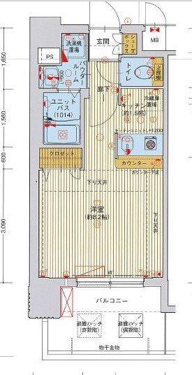 ライジングコート名古屋駅前東(1K/3階)の間取り写真