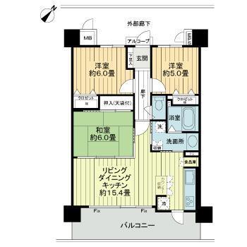 サーパス医大南(3LDK/6階)の間取り写真