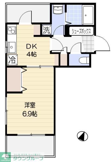 グリーンコート一の坂(1DK/2階)の間取り写真