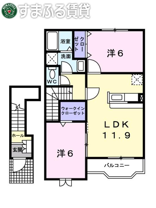 カノンII(2LDK/2階)の間取り写真