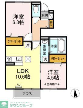 ルミエール(2LDK/1階)の間取り写真
