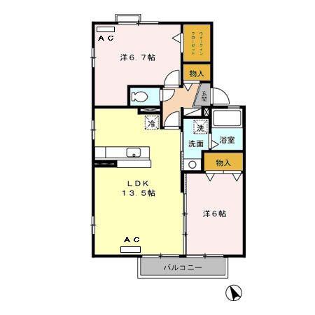 ルミエールTM A(2LDK/2階)の間取り写真