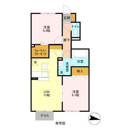 カサヴェール I(2LDK/1階)の間取り写真
