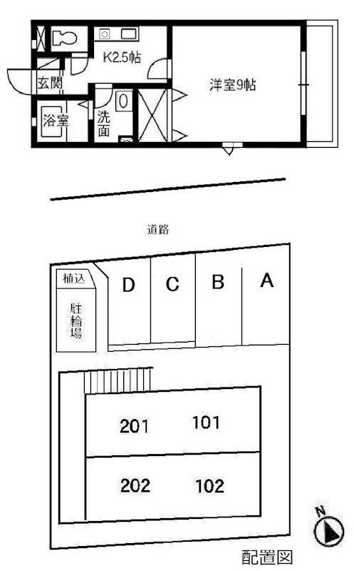 ボヌール(1K/2階)の間取り写真