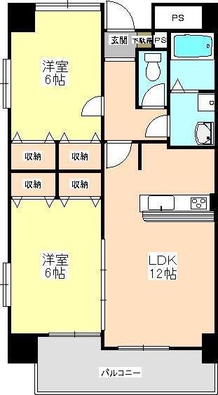 シャルマン・ヴィレッジ御幸(2LDK/4階)の間取り写真