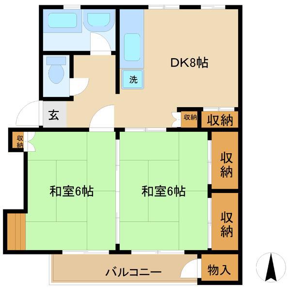 多摩川ハ-13(2DK/2階)の間取り写真