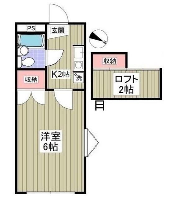 ガーデンヒルズ新倉D(1K/2階)の間取り写真