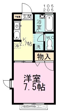 ヒルサイド三山(1K/2階)の間取り写真