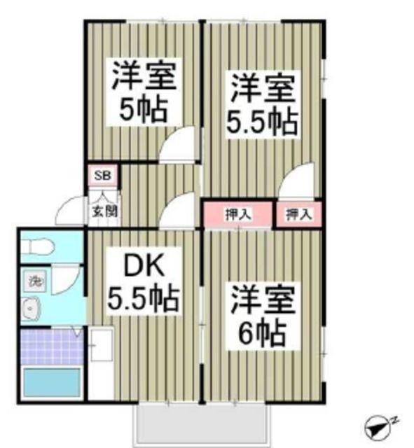 ハイツ GREEN WOOD(3DK/2階)の間取り写真