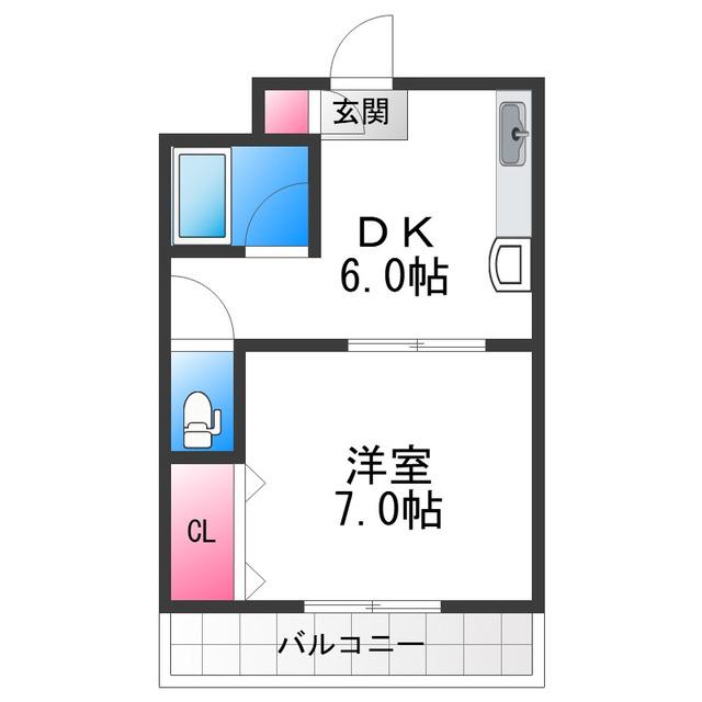 ＪＲ阪和線 鳳駅 徒歩13分 5階建 築37年(1DK/1階)の間取り写真