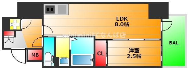 エスリードレジデンス本町パークフロント(1LDK/8階)の間取り写真