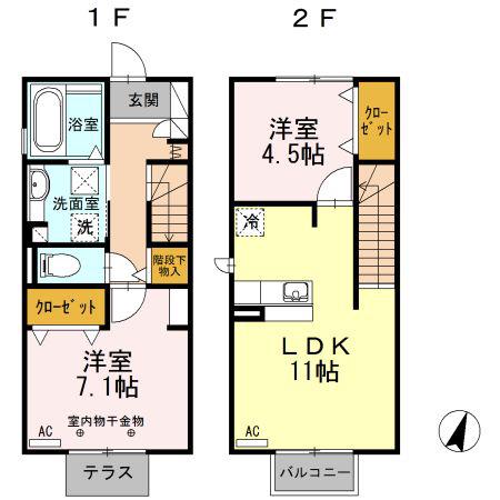 リヴィエール(2LDK/1階)の間取り写真