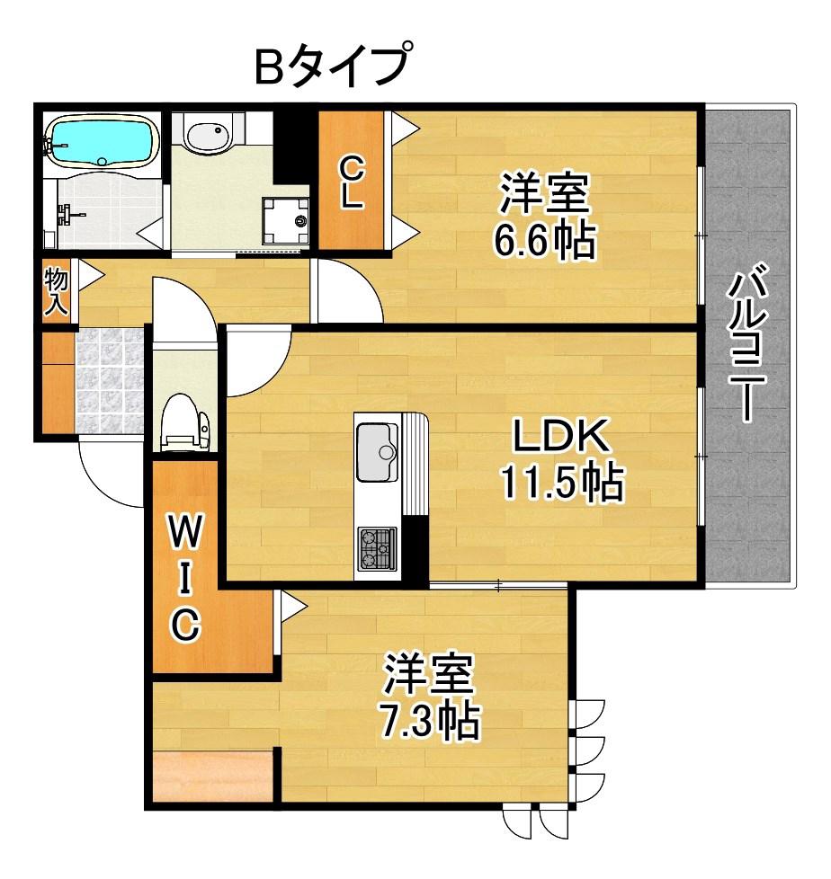 LANA OLA(2LDK/2階)の間取り写真
