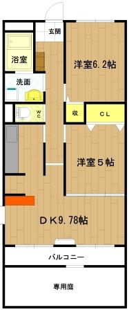 クレセールヴァンブ(2DK/1階)の間取り写真